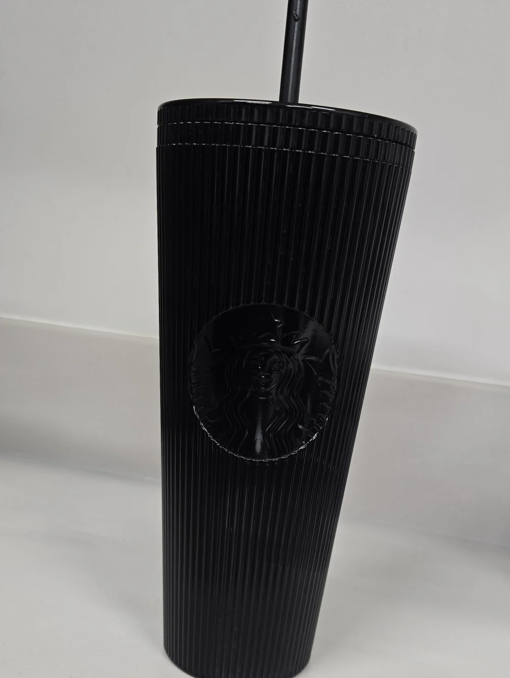 Starbucks Black Ribbed Tall Tumbler with Straw